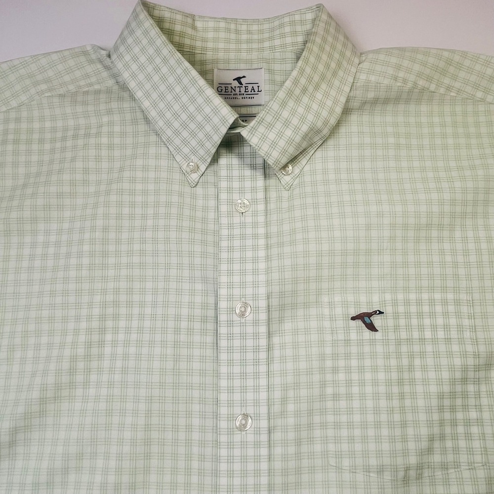 Genteal Lime Green  Check Long Sleeve Button Duck Shirt Button Collar XL Read
